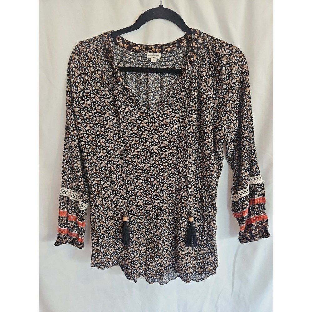 Mason & Belle Blouse Womens Large Multicolor Excellent Boho Tassel Crochet Top